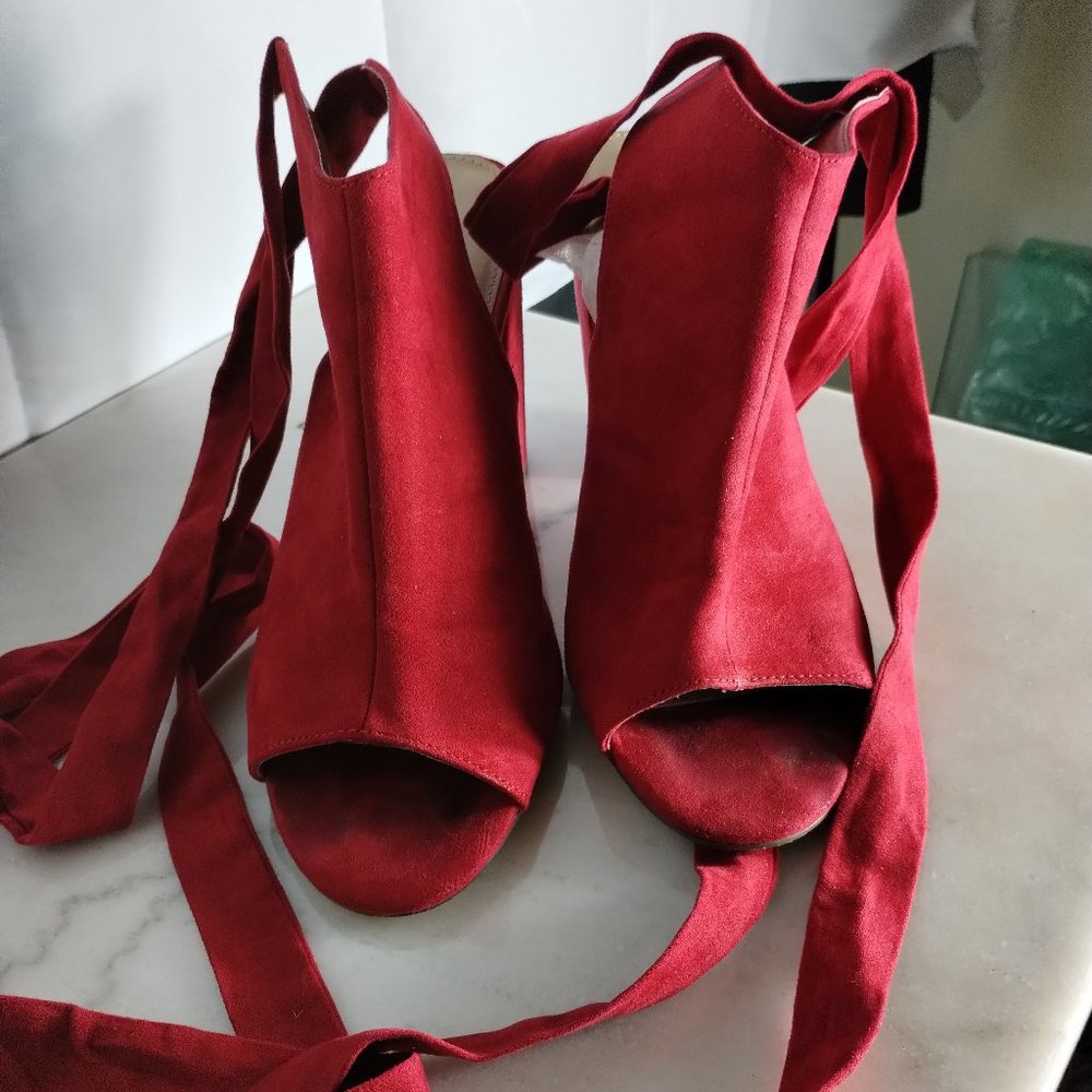 Red Fabric thick heels